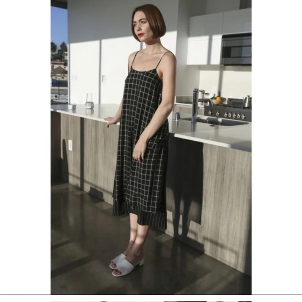 SVILU black white windowpane patterned midi dress women’s large - Picture 11 of 12